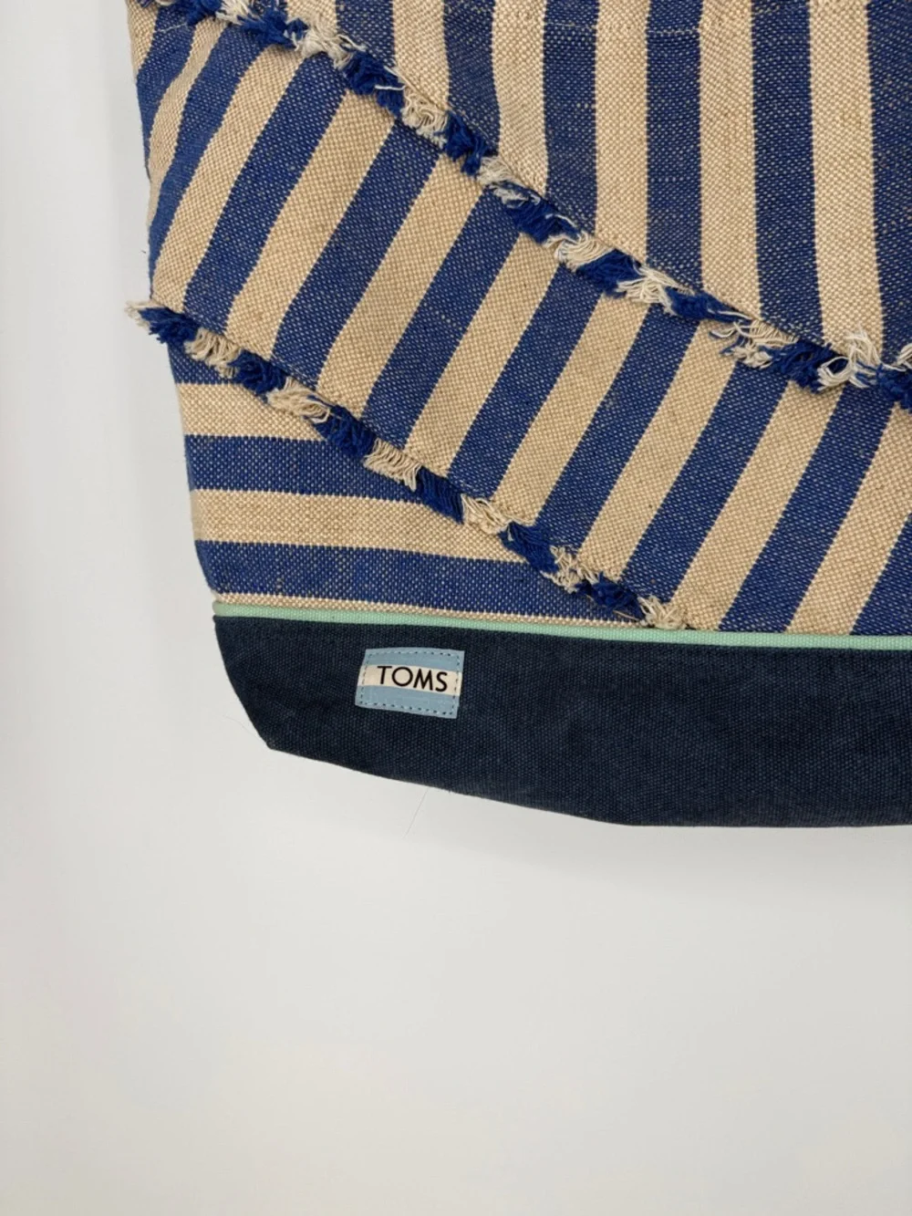 TOMS Blue and Beige Striped “Lakeside” Canvas Tote Bag
